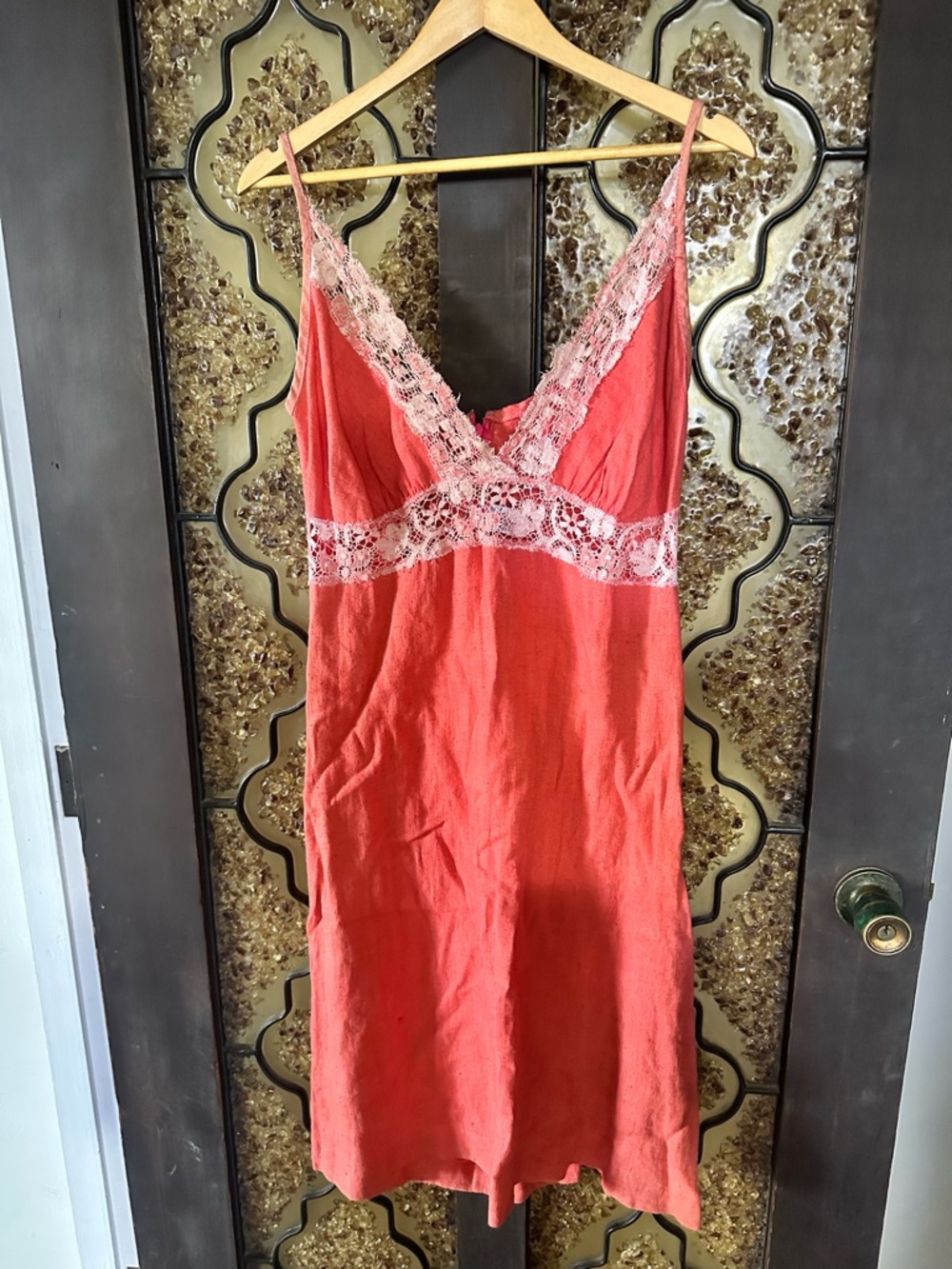 Lace-Trim Slip Dress in Coral